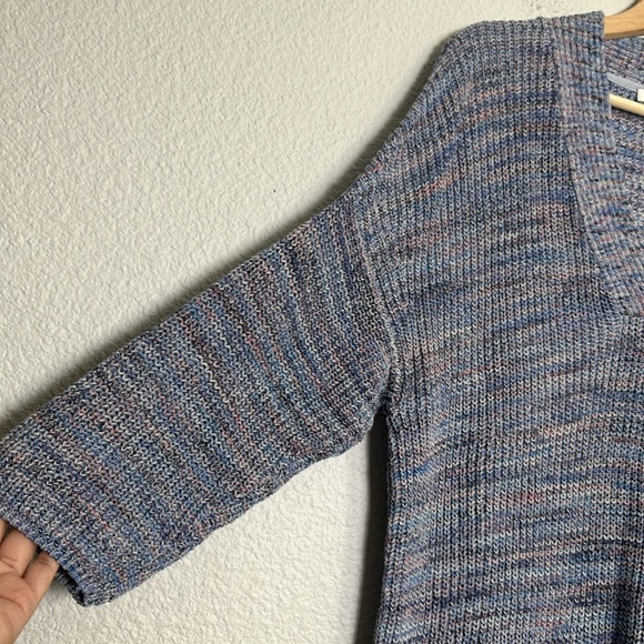 J Jill Women’s Size Small Blue Marled V Neck Cotton Pullover Knit Sweater - Picture 3 of 9